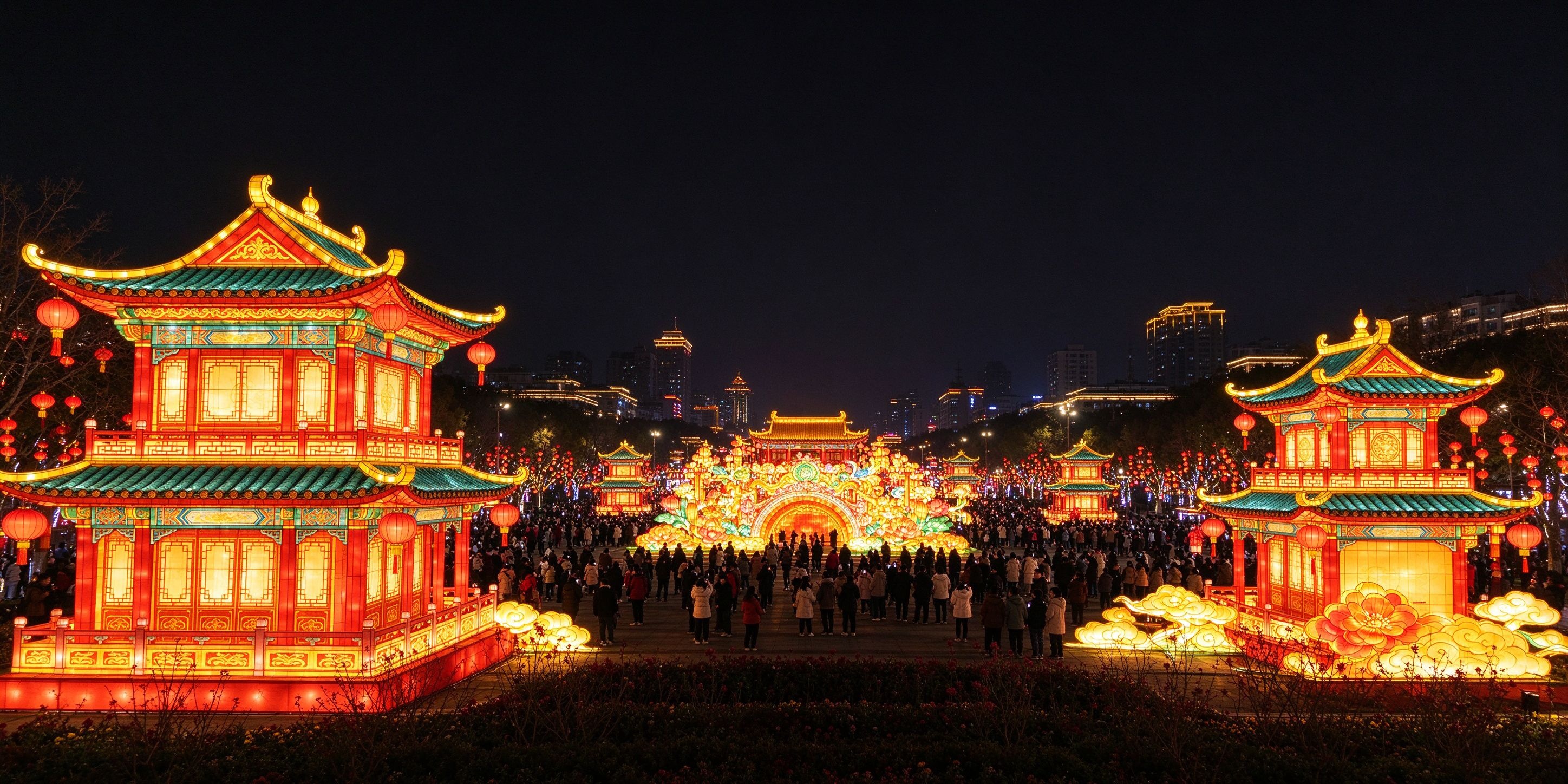 City square festival of lights with grand lantern display